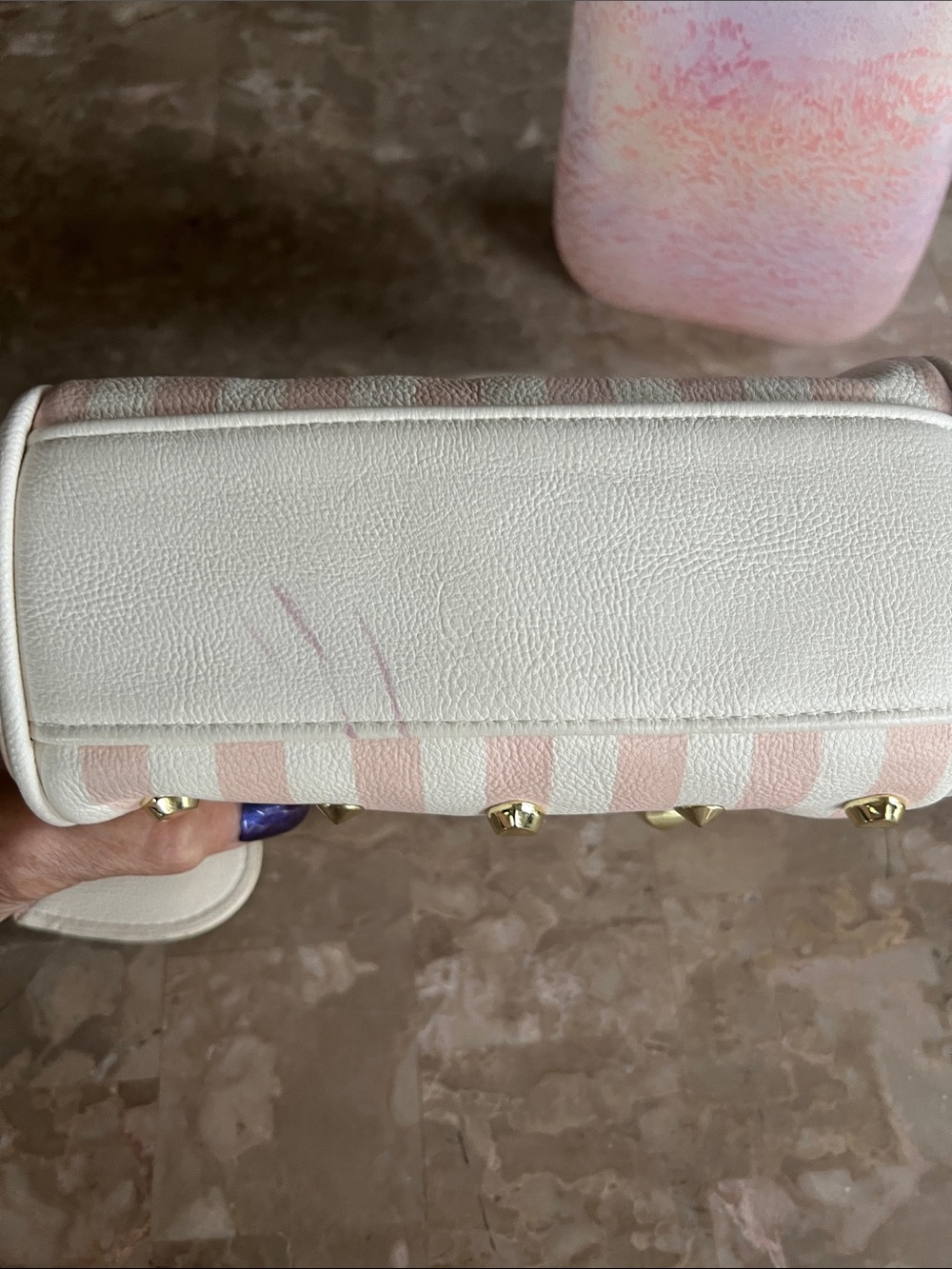 Betsey Johnson Pink & White Striped Heart-Studded Mini Satchel - Picture 5 of 6